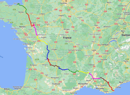 Kevins Fundraising Route Through France